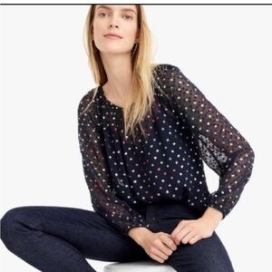 J. Crew Rainbow Polka Dot Sheer Popover Blouse